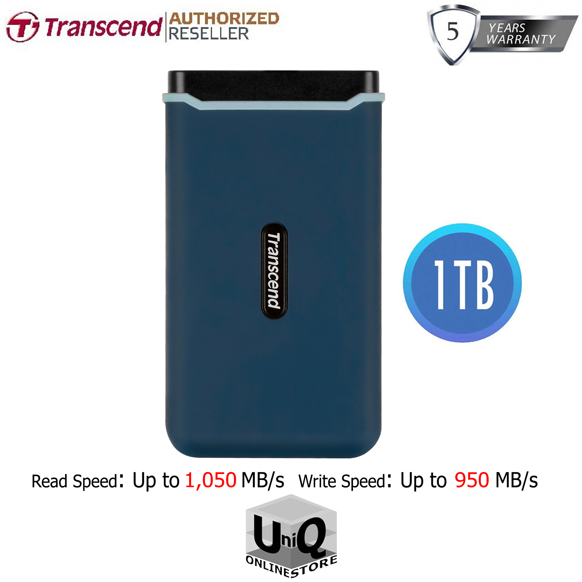 SSD Externe Portable Transcend ESD420G 2To | Compatible MagSafe IPhone, Vitesse 2000 Mo/s, USB-C 20 Gbit/s | Doré