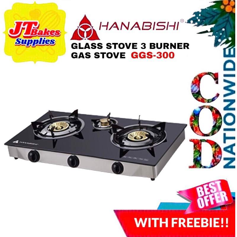 Hanabishi 3 Burner Gas Stove Tempered Glass top GGS300 with Freebie Shopee Philippines