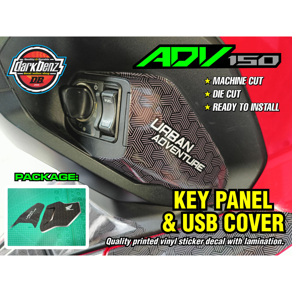 Honda ADV 150 Key Panel & USB Cover Fairing Printed Sticker Decals ...