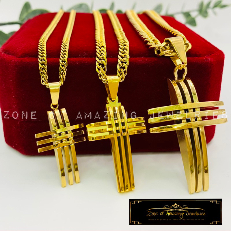 zoaj.ph 3 Size Bar Cross Necklace with Japan Chain Round Lock Unisex ...