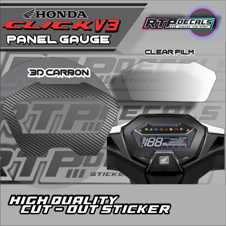 V3 3D Carbon Black Sticker Decals Honda Click Panel Gauge Protector