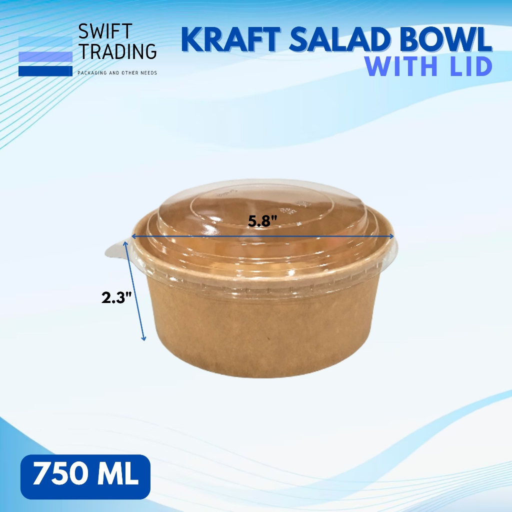 10's - KRAFT SALAD BOWL - 500ML / 750ML / 1000ML / 1300ML - (WITH LID ...