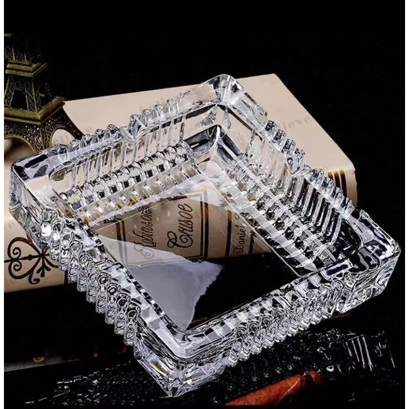 Decorative crystal glass square ashtray,cigar holder,transparent,living