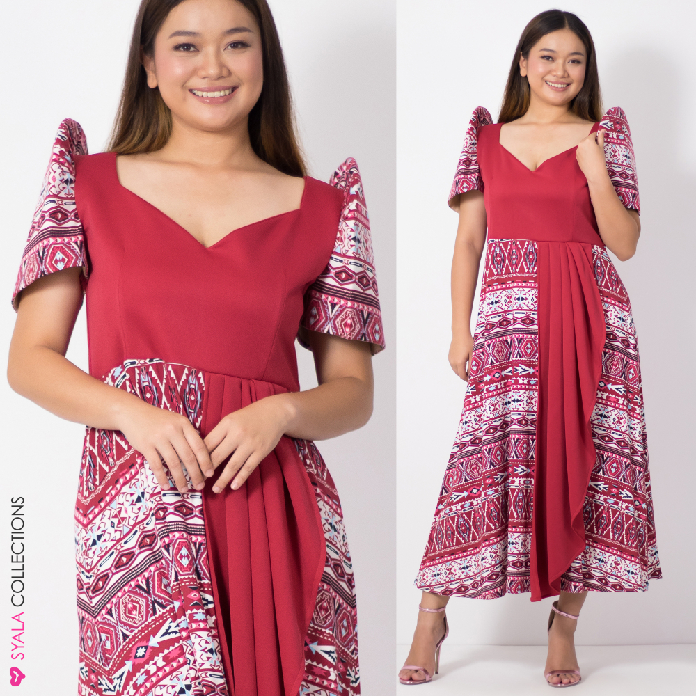 Filipiniana Drape Maxi Party Plus Wedding Ceremony Sunday Red Graphic ...