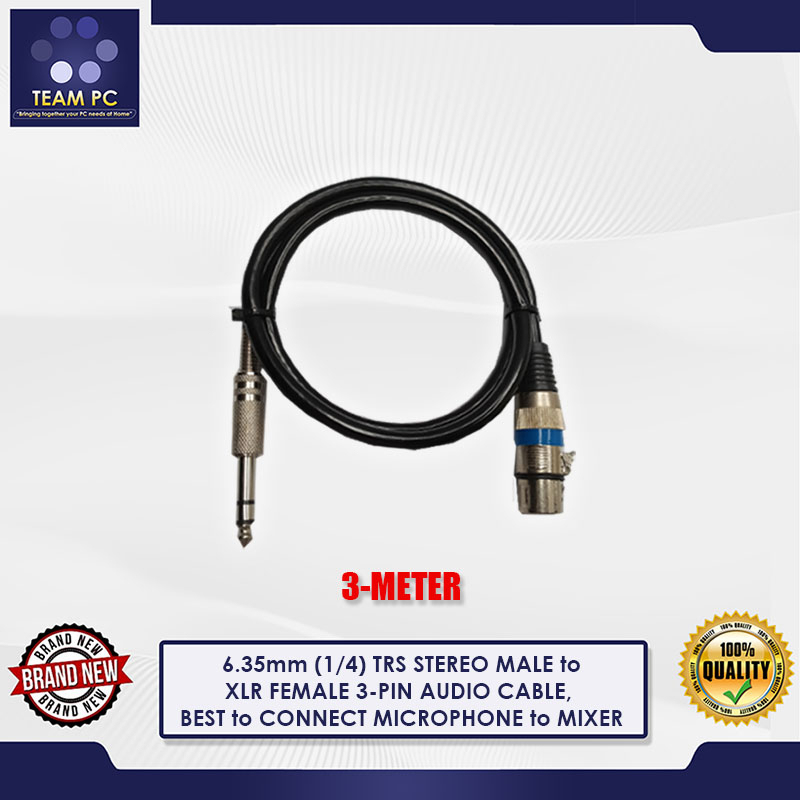 6.35mm (1/4) TRS STEREO MALE to XLR FEMALE 3-PIN AUDIO CABLE, BEST to ...