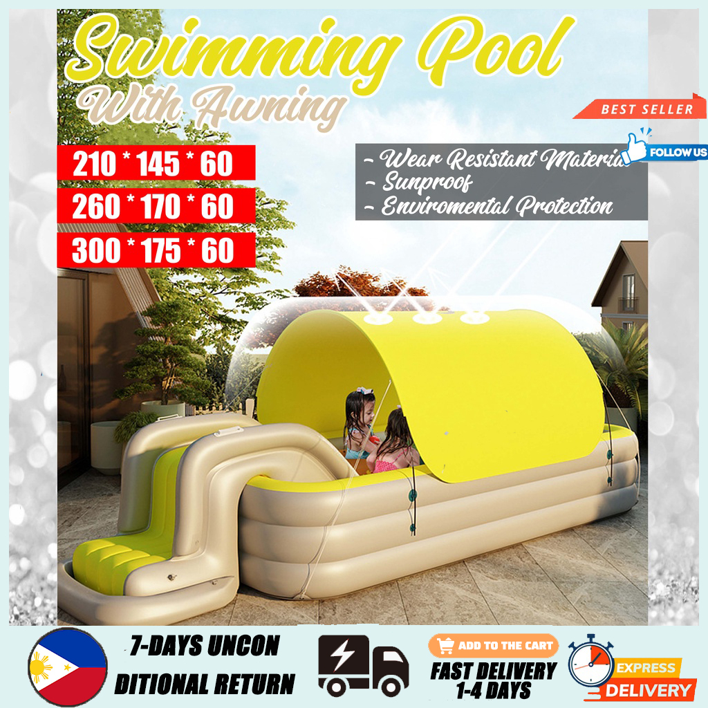 Inflatable Swimming Pool With Slide & Awning New Inflatable Playground ...