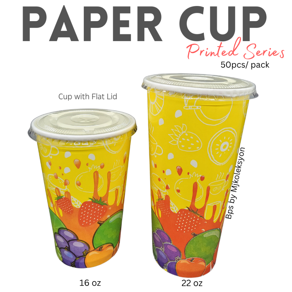 50pcs Paper Cup 22oz Printed with Dome Lid, Flat Lid or cup only ...