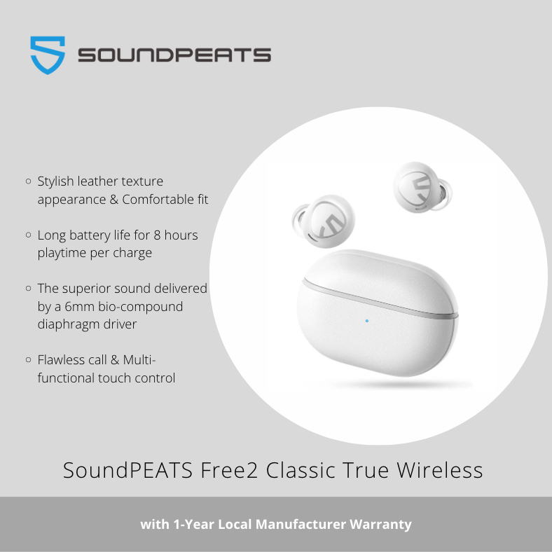 SoundPEATS Free2 Classic True Wireless Earbuds - White | Shopee Philippines