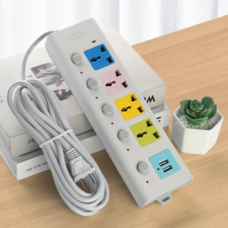 Zeus Multi-Function Socket Extension Outlet with 4 Power Socket AND 2 USB Ports 1.8 Meters Long