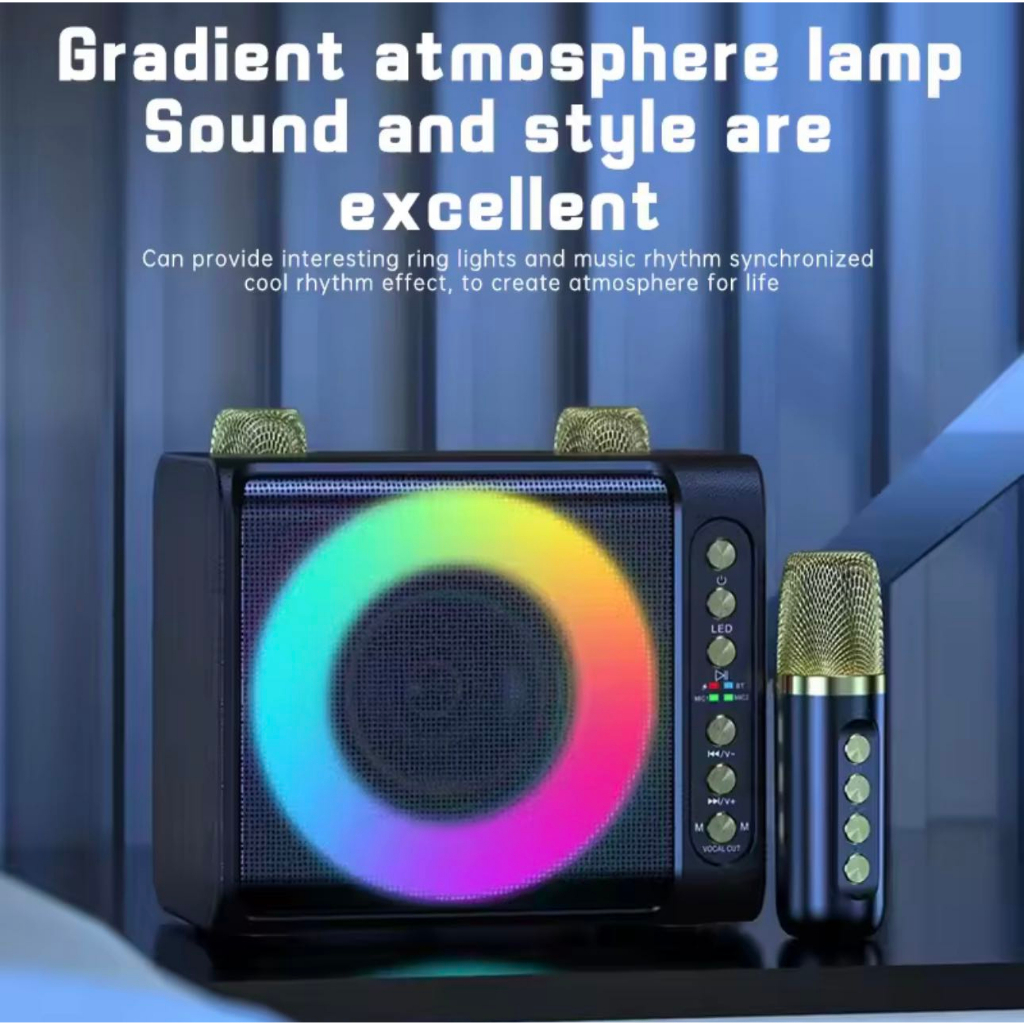 Bluetooth Speaker RGB Light Wireless Bluetooth Dual Microphone Karaoke ...