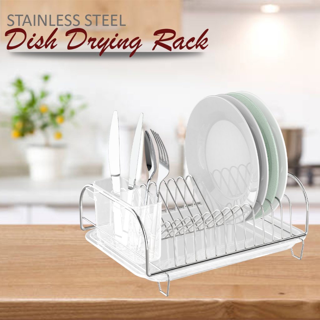 LOCAUPIN Stainless Steel Dish Drying Rack w/ Drainboard Cutlery Holder ...