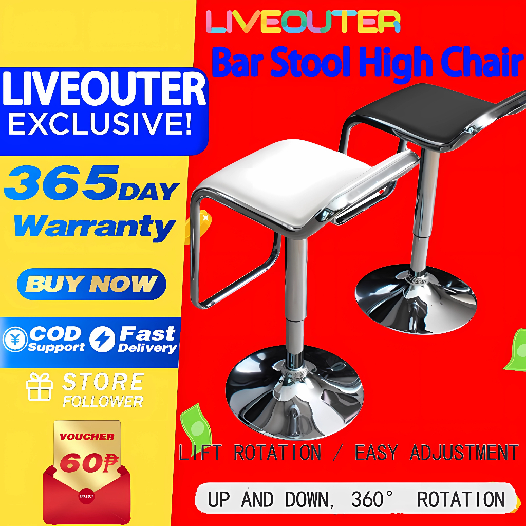 LIVEOUTER High Chair Bar Stool Stainless Lifestyle Air Lift Adjustable Bar Chair Counter Chair