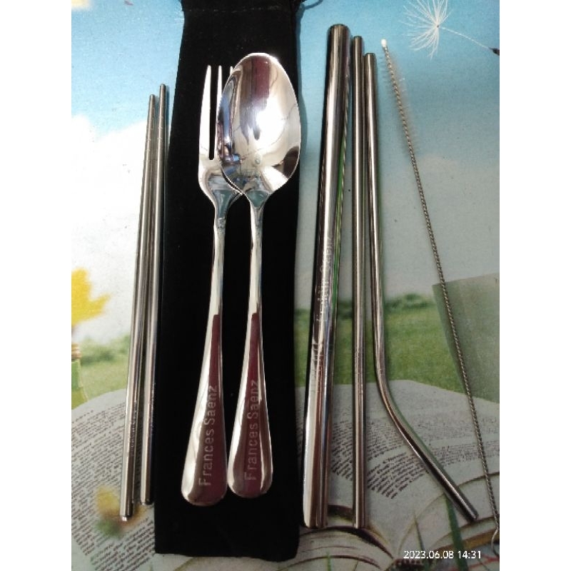 Personalized Spoon and Fork w/ Metal Straw's, Chopsticks (name engrave