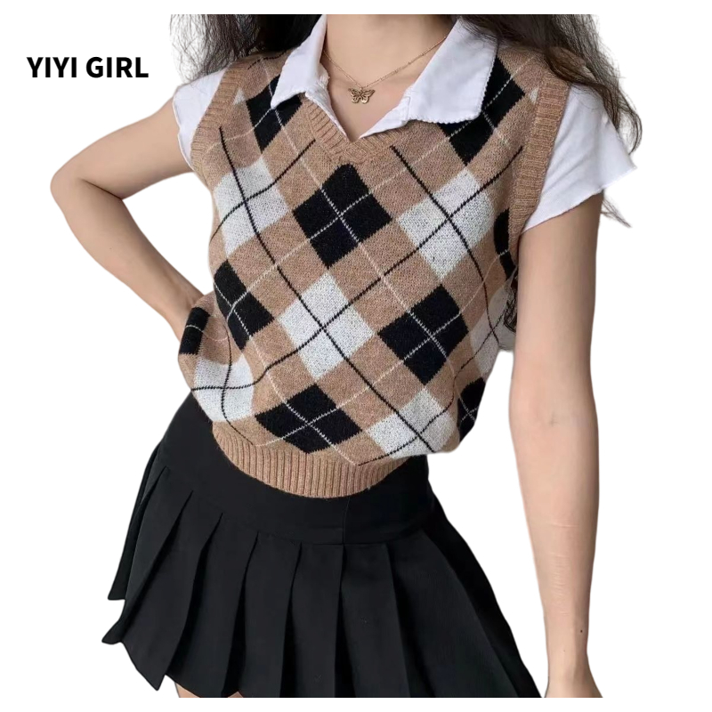 YIYI GIRL Vest Tops For Women Knitted Sweater Vests Sleeveless Korean