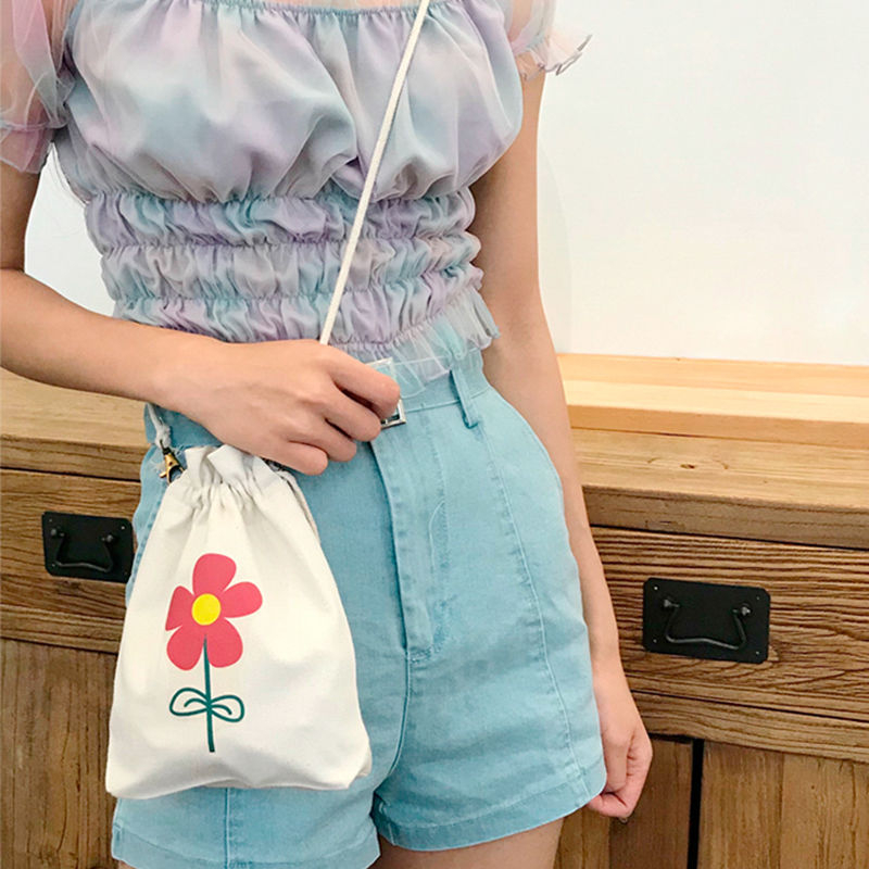 Female Bucket Bag Canvas Student Art Female Mini Versatile Cute