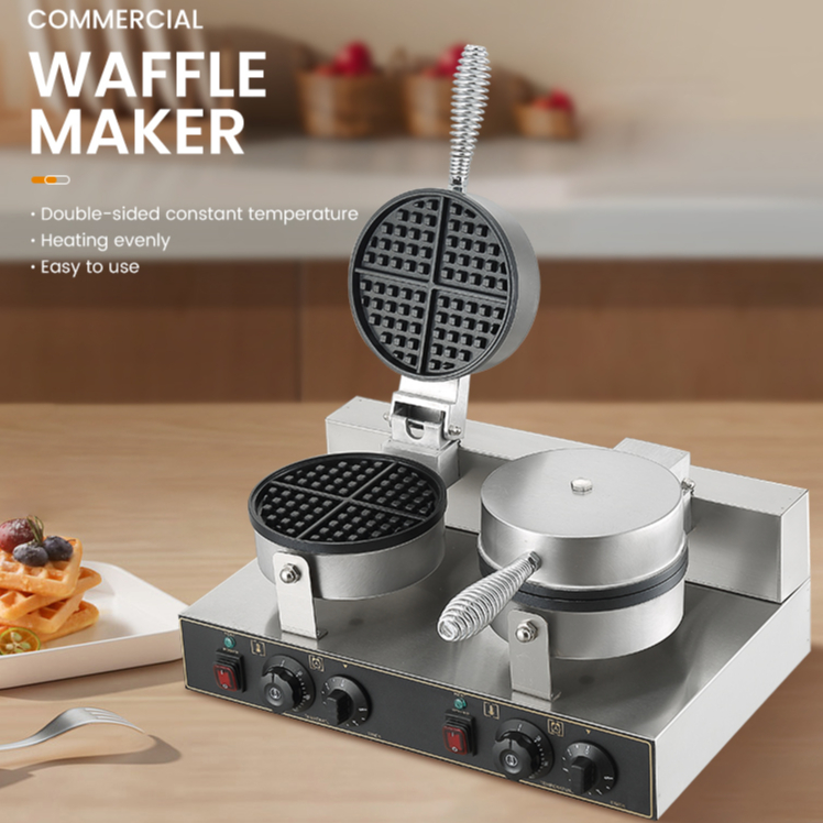 Dual Head Electric Waffle Maker Temperature Adjustable Nonstick