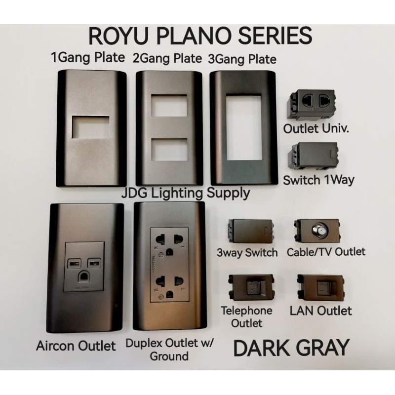 ROYU WIRING DEVICES PLANO SERIES (OUTLET, SWITCHES, COVER PLATE) DARK