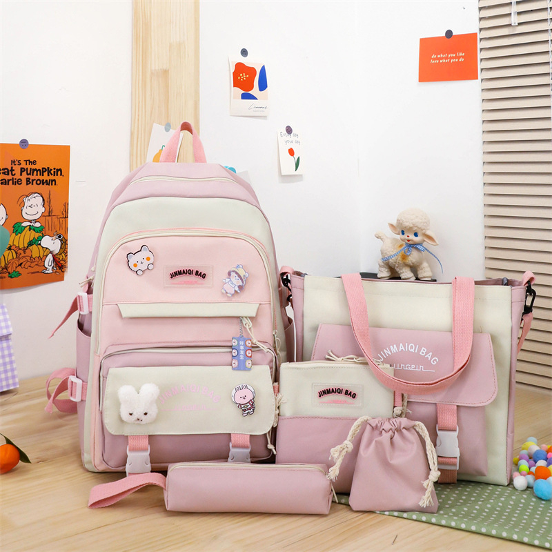 Mumu 6079 Korean Cute 5 In 1 Student School Back Pack Canvas Bag For Women Shopee Philippines