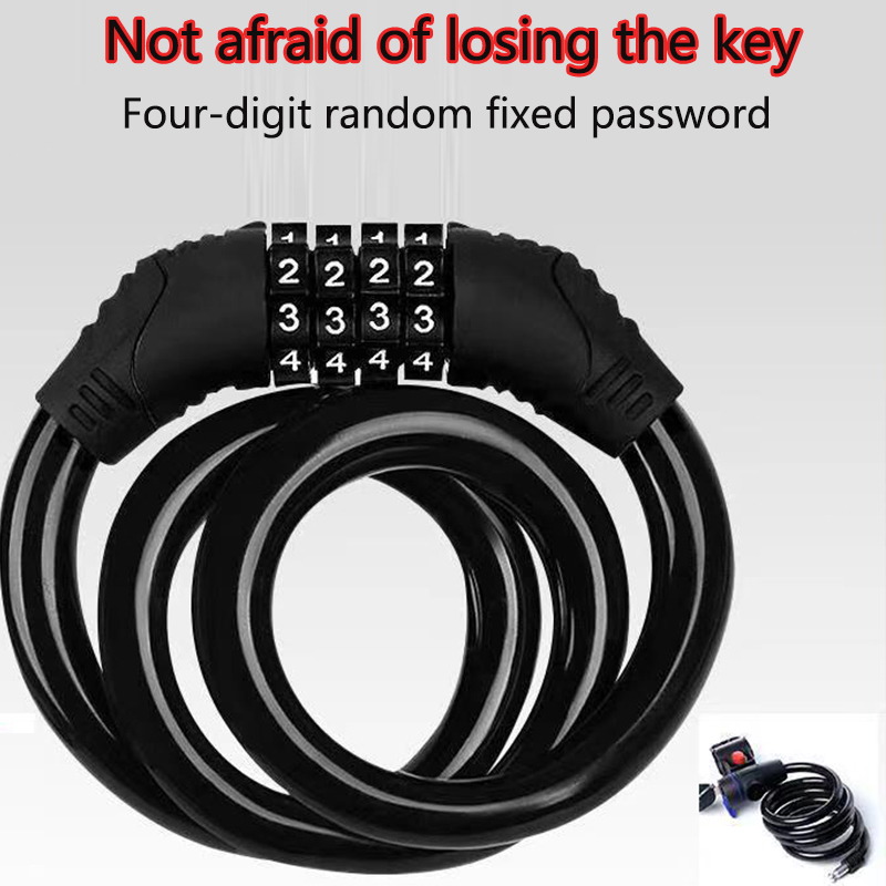 Bike Lock 4 Digit Code Combination Bicycle Security Lock 1000 mm x 8 mm Steel Cable Spiral