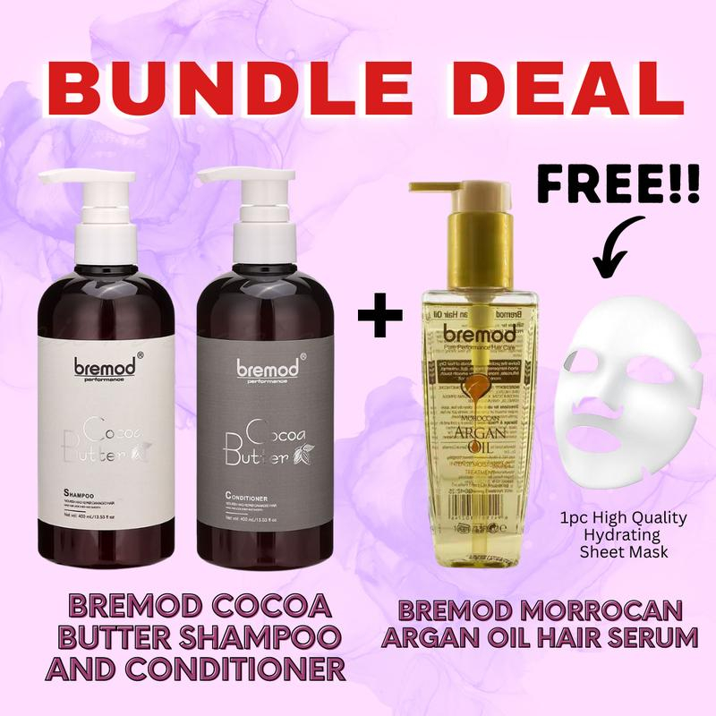 Bundle Deal Bremod Shampoo and Conditioner 400ml each Plus Argan Oil