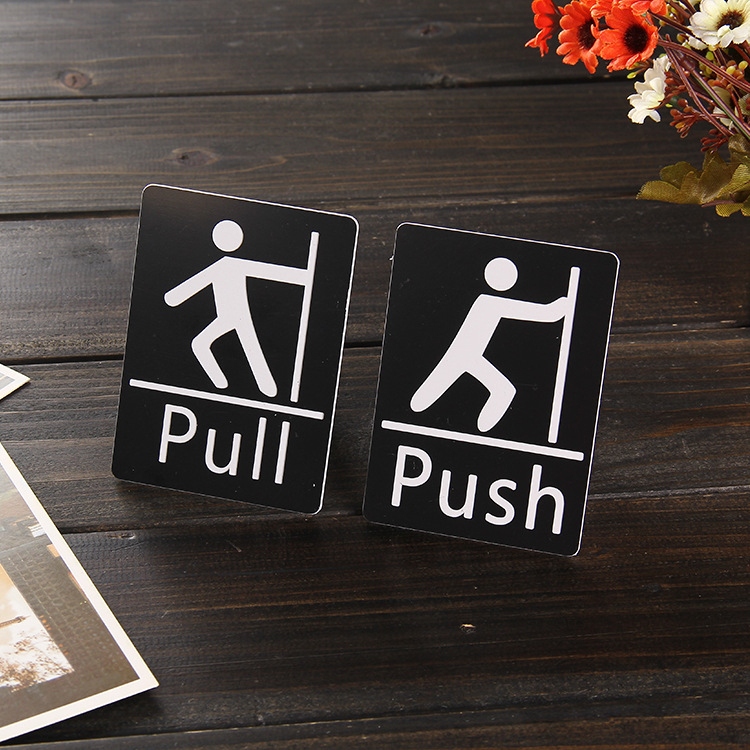 2pcs Push Pull Door Sign Stickers Gold Back Adhesive Push Pull Stickers ...