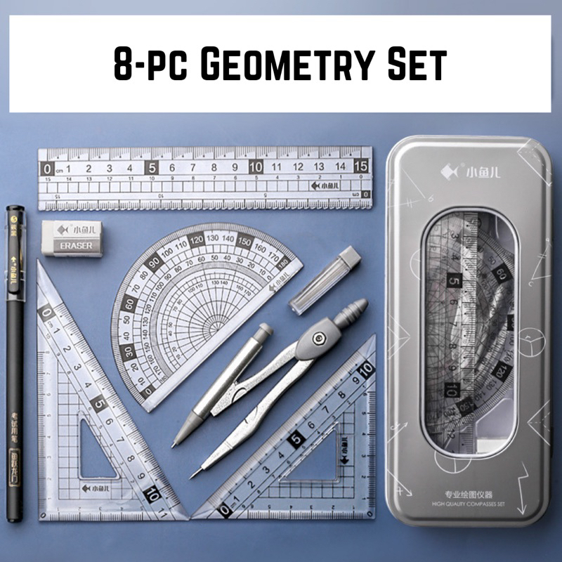 8 pc geometry set drawing compass ruler protractor kit math kit