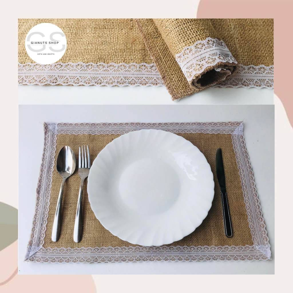 Placemat Burlap Jute Placemat with Lace Rustic Farmhouse Table Mats ...
