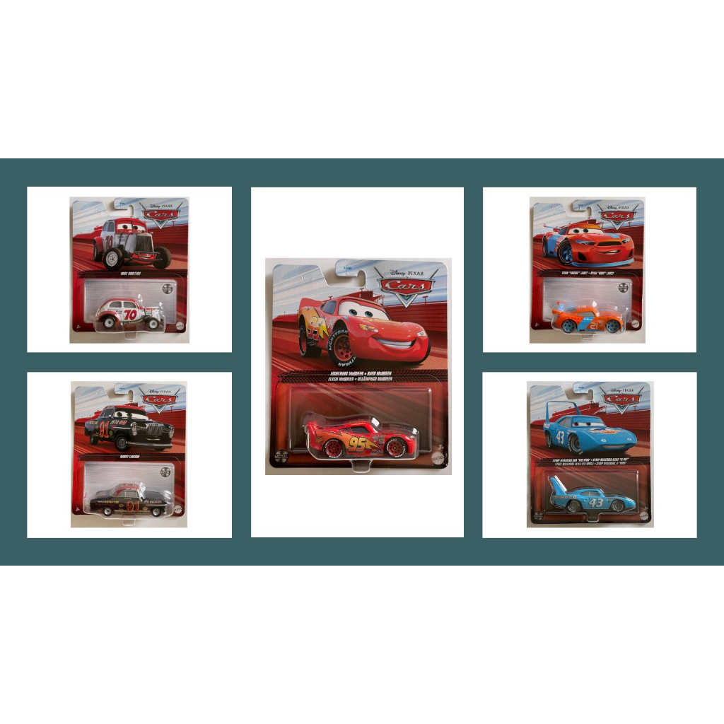 Disney Cars Lightning McQueen, Ryan Laney, Duke Coulters, The King, Randy Lawson (tire, D5