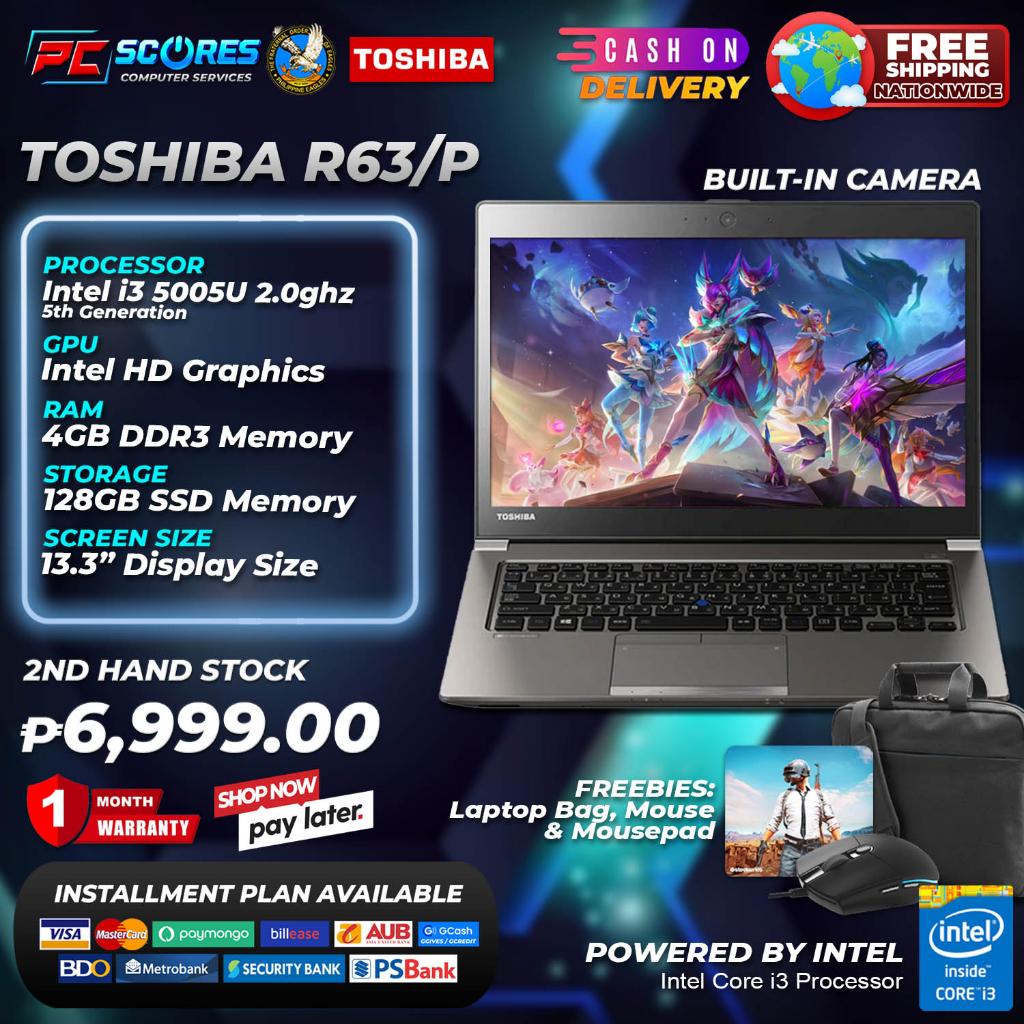 Laptop Toshiba Dynabook R63/P Intel Core i3 5005u 5th gen 4GB DDR3