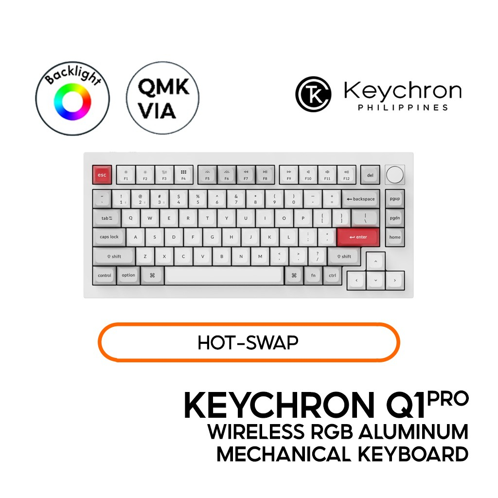 Keychron Q1 Pro Knob QMK Keyboard Shell White, 75%, Wired/Bluetooth ...