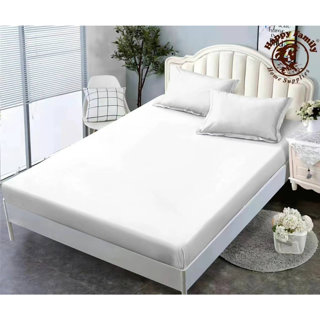 3in1 High quality Plain White Bedsheet Cotton Garterized Edge Betsheet Hotel bedsheet Shopee
