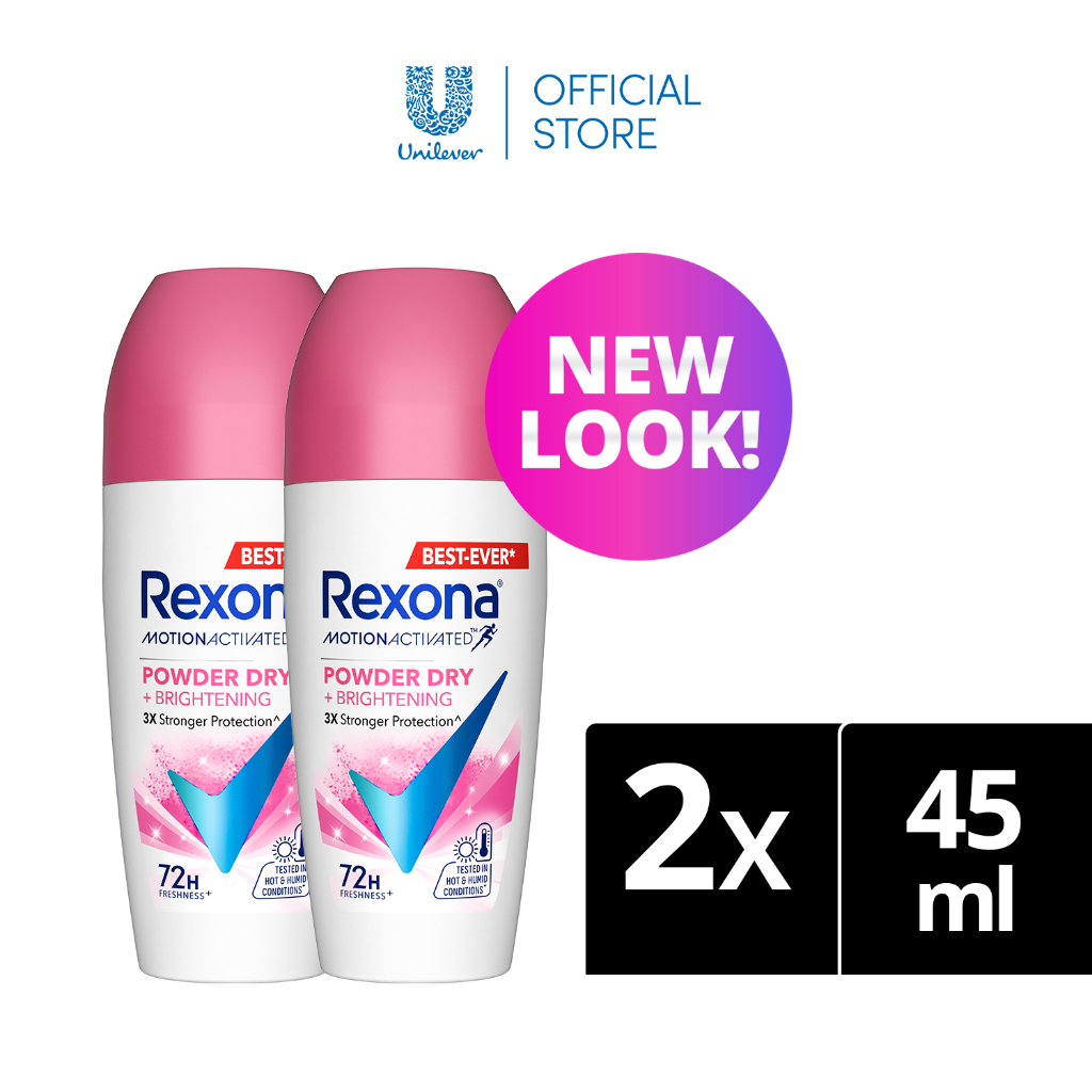 Rexona Roll On Deodorant Powder Dry + Brightening 45ml x2 Shopee