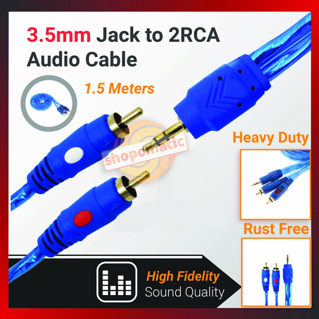 Original RCA 2 x 3.5mm Stereo HEAVY DUTY RCA Jack Cable 3.5mm Jack to 2