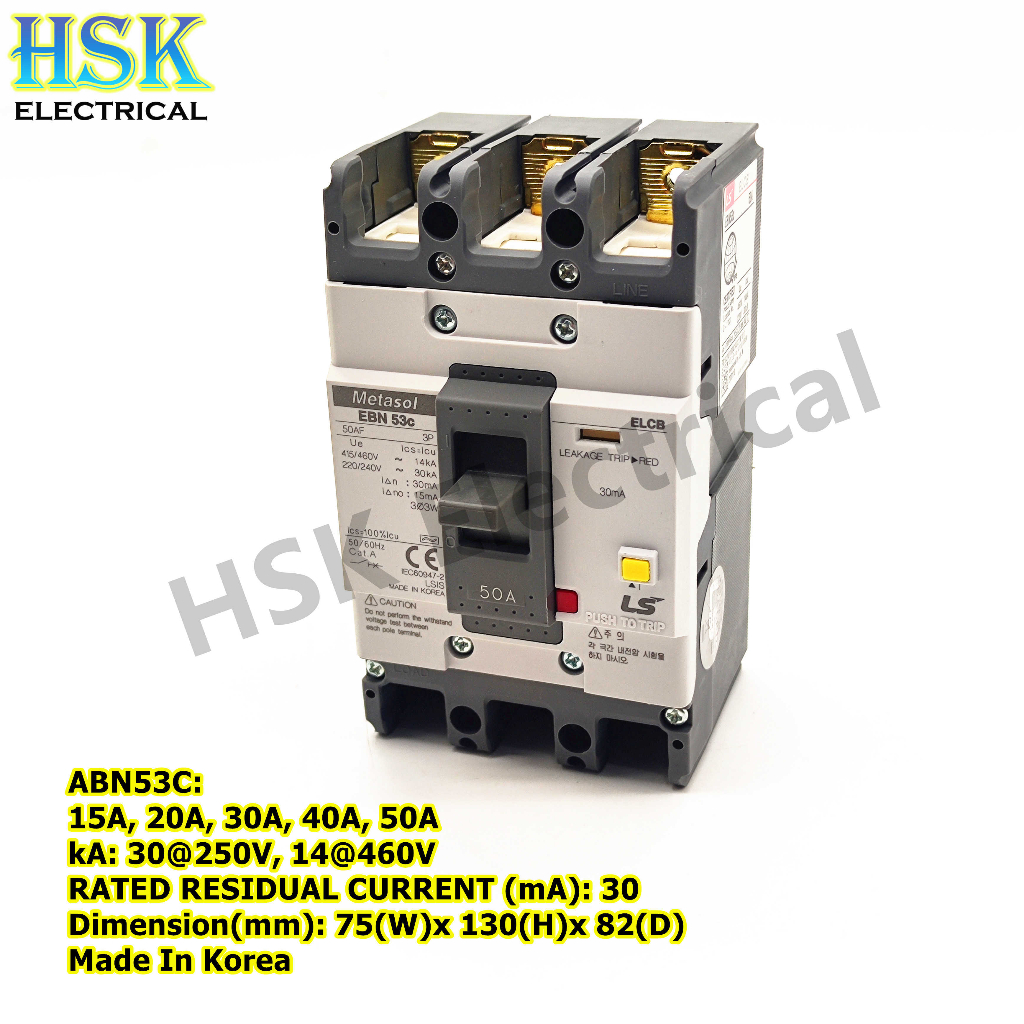 15 to 250A 3pole LS Electric ELCB Earth Leakage Circuit Breaker EBN53C
