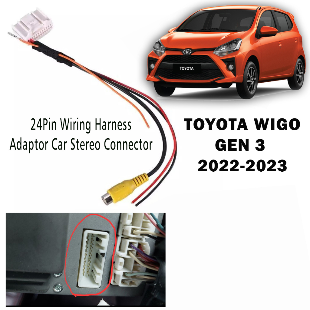 24Pin Wiring Harness Adaptor Car Stereo Connector Rear Camera for