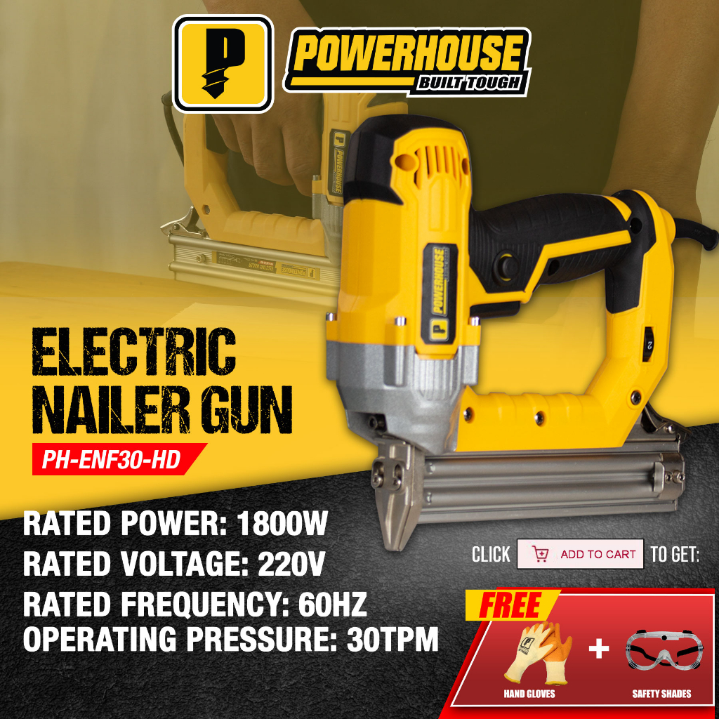 POWERHOUSE USA Electric Nailer Gun With Adjustable Pressure And Anti