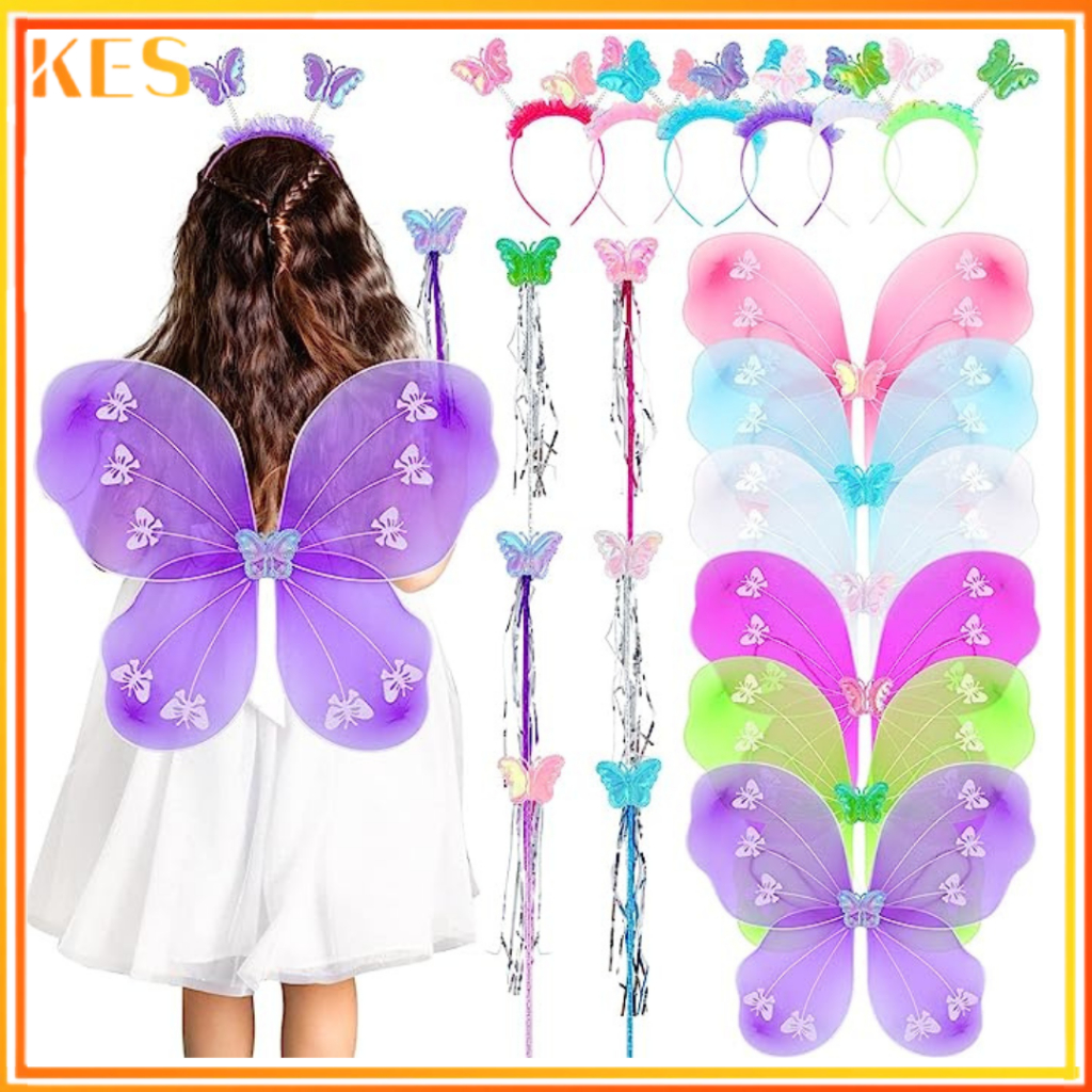 3in1 Butterfly Costumes for Little Girl Fairy Wings and Wand Headband