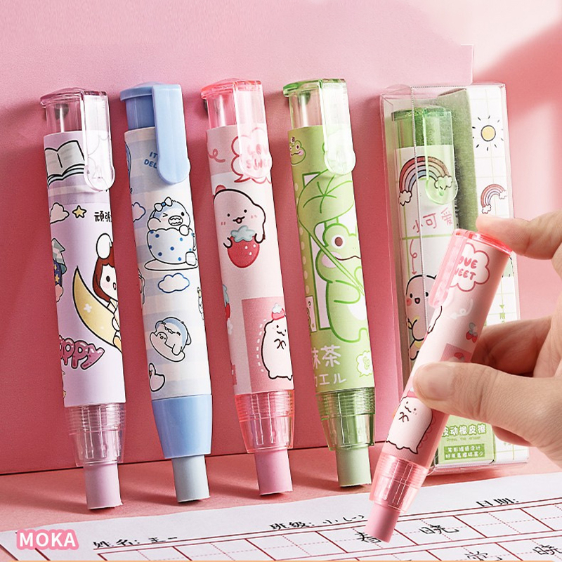 Cute Cartoon Pencil Eraser Retractable Pen Shape Eraser Student