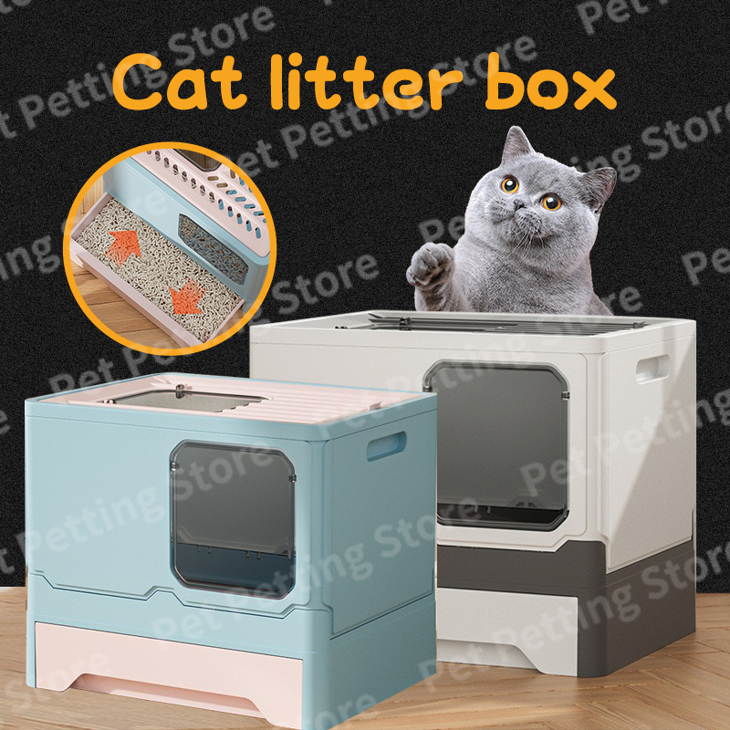 Cat Litter Box Extra Large Capacity Foldable SemiEnclosed Cat Litter
