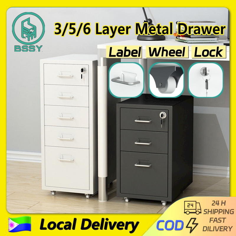 3/5/6 Layer Metal File Drawer Unit Mobile Pedestal Drawer with