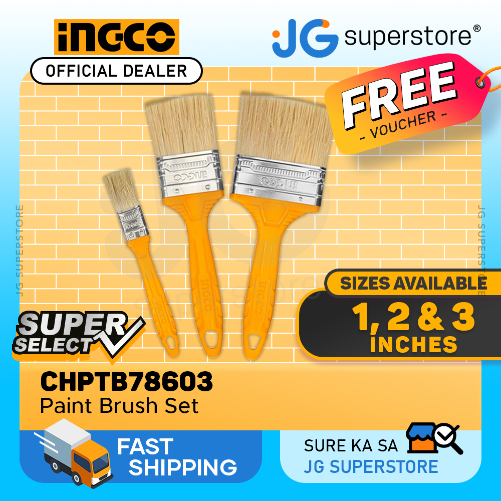 INGCO Utility Paint Brush Set 3pcs 1" 2" 3" SS Super Select for Oil