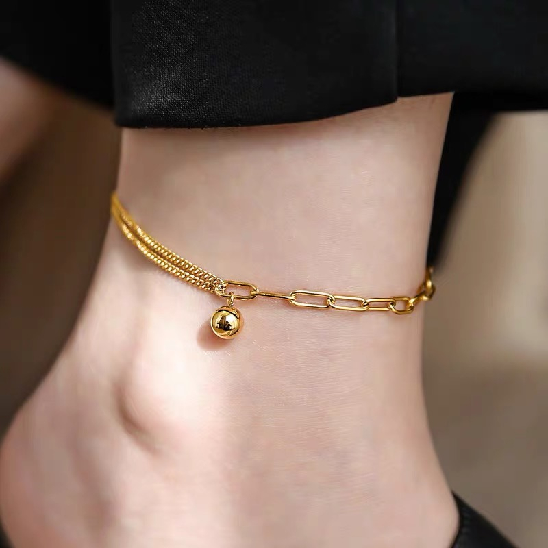 SL 18K GOLD titanium steel Fashion splicing small golden ball