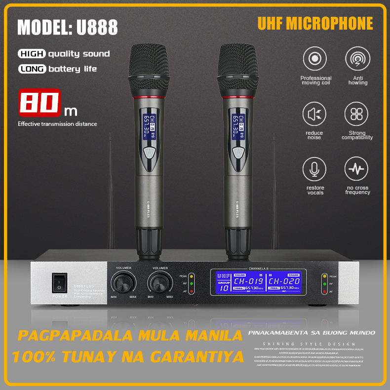 U888 Wireless Microphone Lahat ng metal material 2 antenna 150M