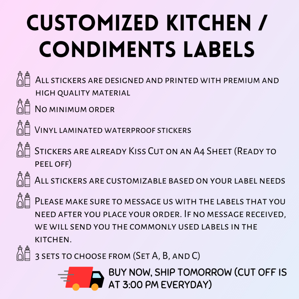 Customized Kitchen Condiments Stickers Set of Condiments Labels Vinyl ...