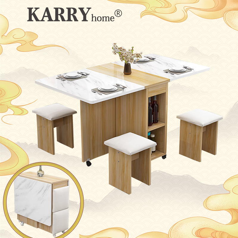 KARRY Folding Dining Table Set With Chair With Storage Mobile Telescopic  Dining Table