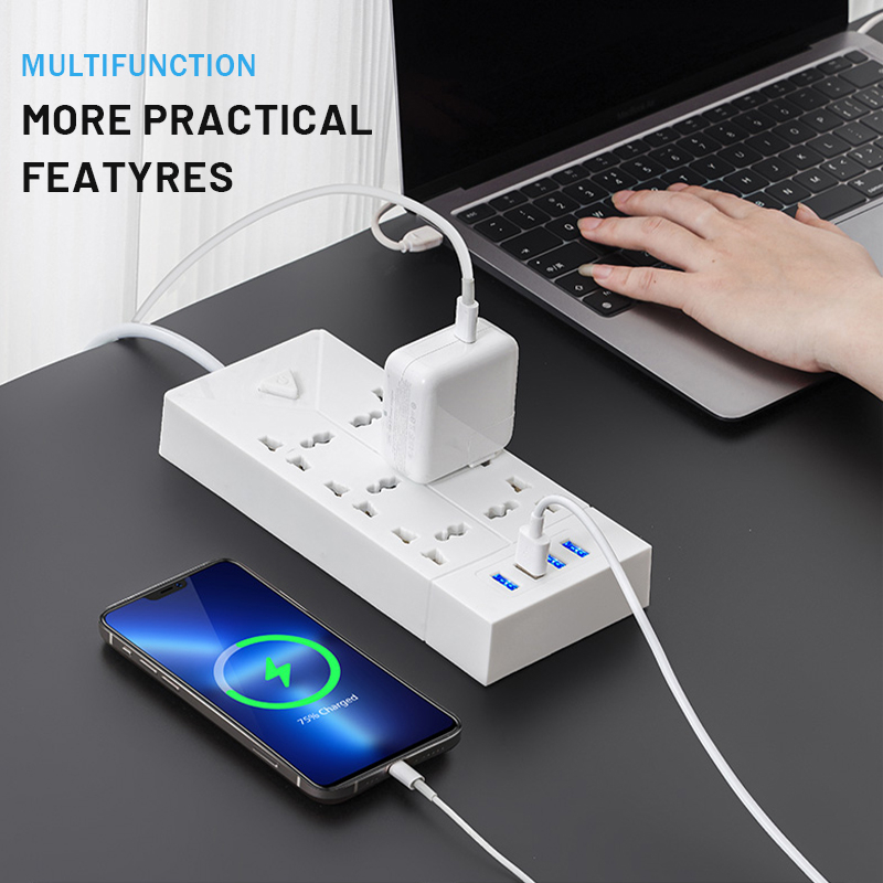 BULL USB Power Strip Extension Cord Power Socket 2m Extension Outlet ...