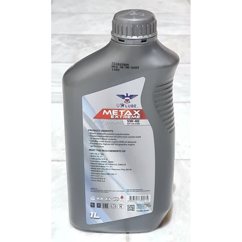 US LUBE METAX EXTREME Fully Synthetic SAE 5W-40 API CK-4/SN 1Liter ...