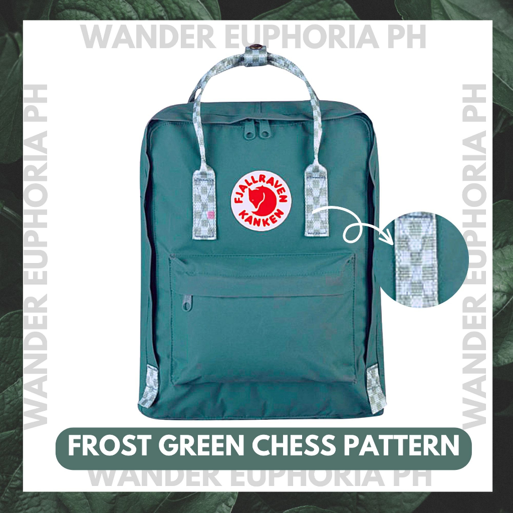 Fjallraven Kanken Backpack in FROST GREEN CHESS PATTERN BIG/MINI
