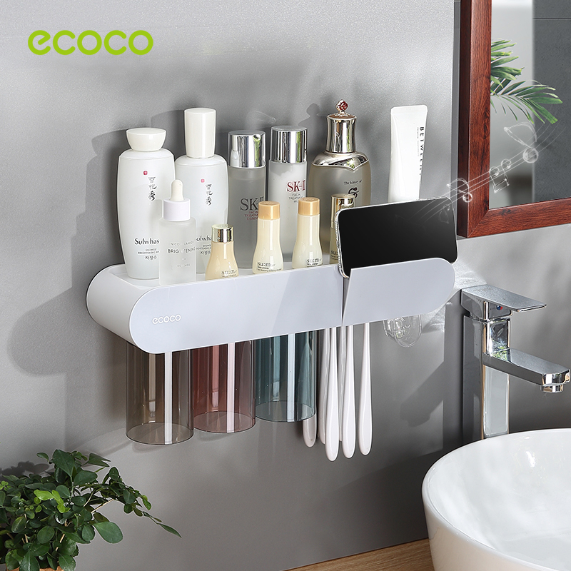 Ecoco Toothbrush Holder with Magnetic Cups Wall-mounted Toothpaste ...