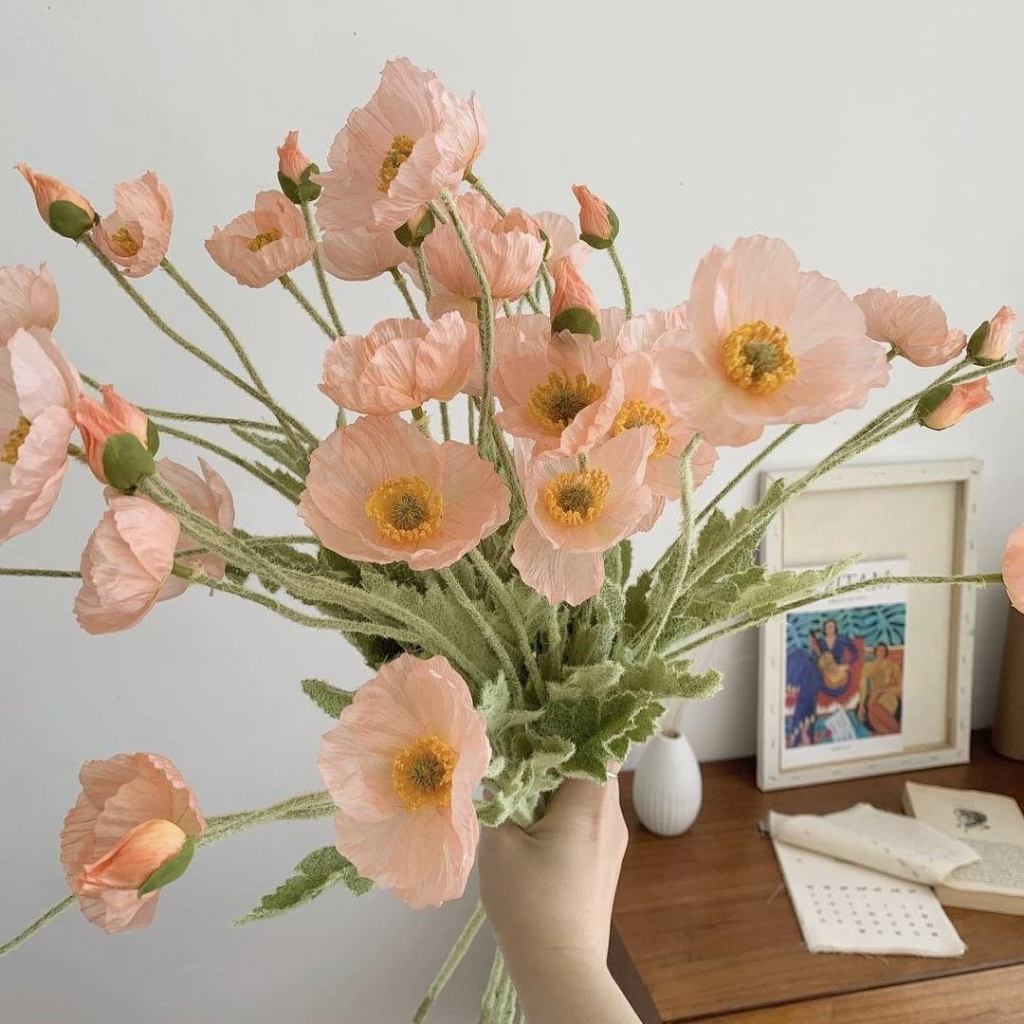 Artificial Silk Poppy 4-Pronged Poppy Flower Silk Flower decoration ...